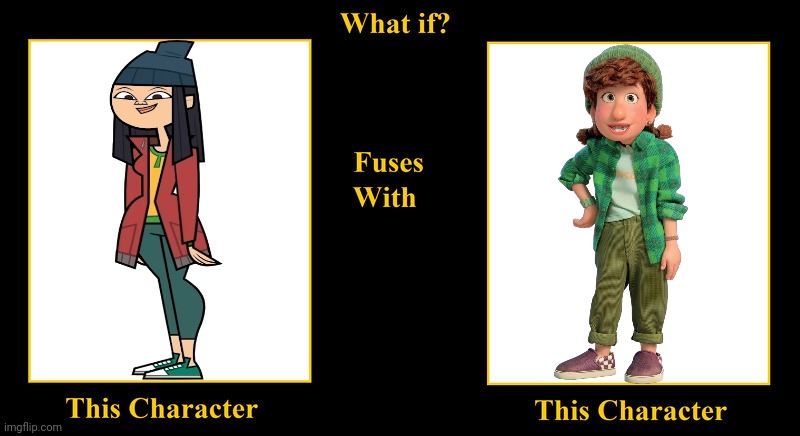 MK Luong Fuses With Miriam Mendlesohn | image tagged in what if fuses,miriam mendlesohn,turning red,total drama island,mk,total drama | made w/ Imgflip meme maker