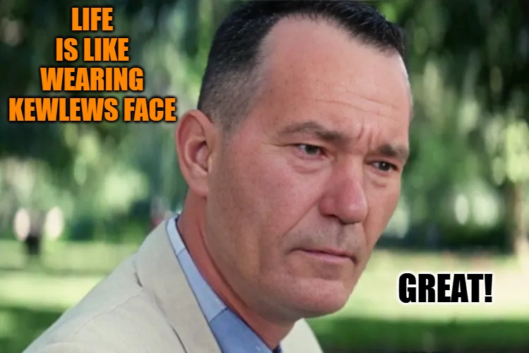 kewlews face | LIFE IS LIKE WEARING KEWLEWS FACE; GREAT! | image tagged in kewlew,face | made w/ Imgflip meme maker