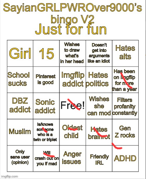 SayianGRLPWROver9000’s bingo V2 | image tagged in sayiangrlpwrover9000 s bingo v2 | made w/ Imgflip meme maker