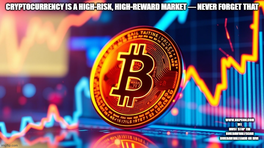 CRYPTOCURRENCY IS A HIGH-RISK, HIGH-REWARD MARKET — NEVER FORGET THAT; WWW.BILPCON.COM WE MUST STOP THE BUILDAWHALESCAM BUILDAWHALEFARM ON HIVE | made w/ Imgflip meme maker