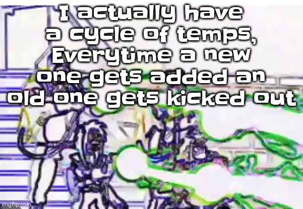 Horrendously bright | I actually have a cycle of temps, Everytime a new one gets added an old one gets kicked out | image tagged in horrendously bright | made w/ Imgflip meme maker