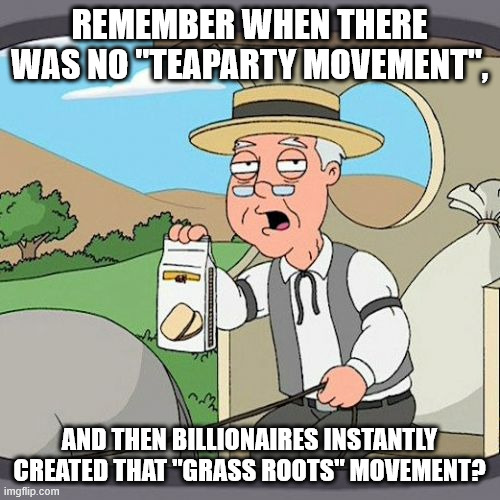 Pepperidge Farm Remembers Meme | REMEMBER WHEN THERE WAS NO "TEAPARTY MOVEMENT", AND THEN BILLIONAIRES INSTANTLY CREATED THAT "GRASS ROOTS" MOVEMENT? | image tagged in memes,pepperidge farm remembers | made w/ Imgflip meme maker