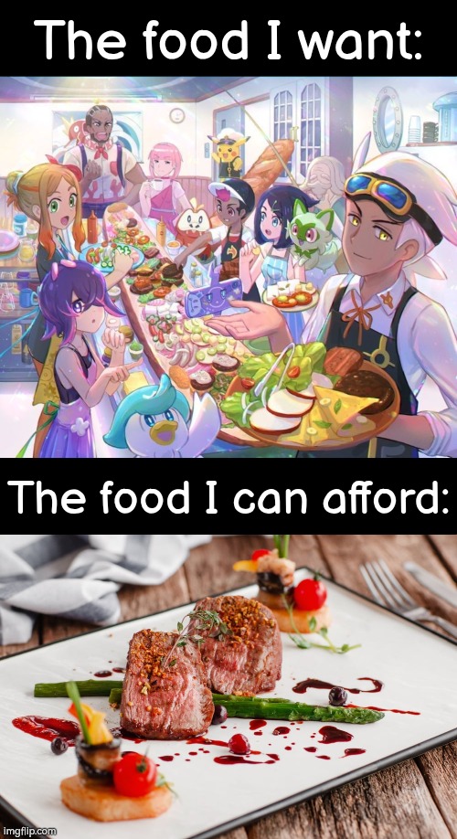 At least there's something to eat... | The food I want:; The food I can afford: | image tagged in food,memes | made w/ Imgflip meme maker