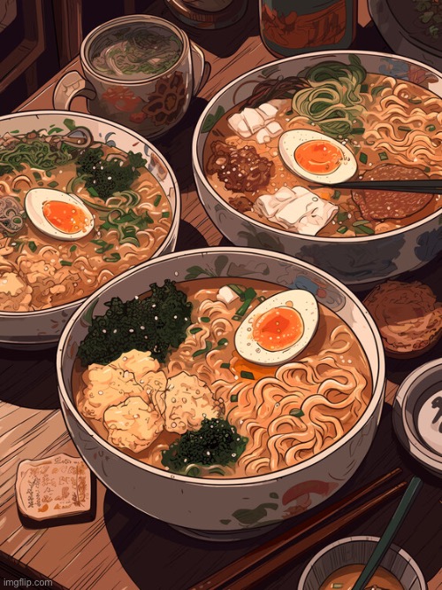 Anime ramen bowls | image tagged in anime ramen bowls | made w/ Imgflip meme maker