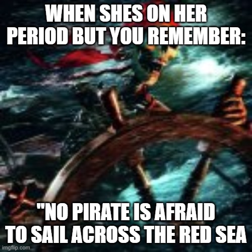 WHEN SHES ON HER PERIOD BUT YOU REMEMBER:; "NO PIRATE IS AFRAID TO SAIL ACROSS THE RED SEA | made w/ Imgflip meme maker