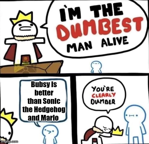 Dumbest Man Alive Blank | Bubsy is better than Sonic the Hedgehog and Mario | image tagged in dumbest man alive blank,sonic the hedgehog,mario,bubsy sucks,bubsy,video games | made w/ Imgflip meme maker