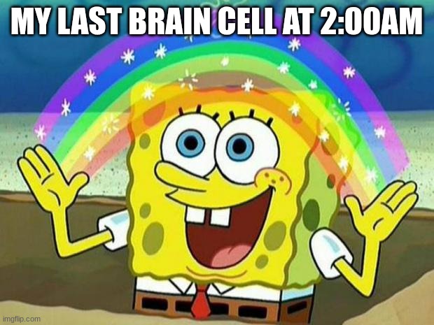 spongebob rainbow | MY LAST BRAIN CELL AT 2:00AM | image tagged in spongebob rainbow | made w/ Imgflip meme maker