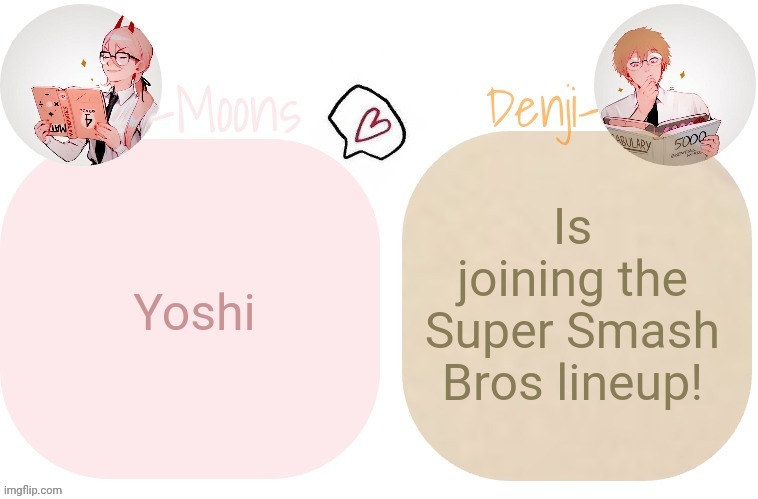Ai generated | Is joining the Super Smash Bros lineup! Yoshi | image tagged in moons x denji announcement template | made w/ Imgflip meme maker