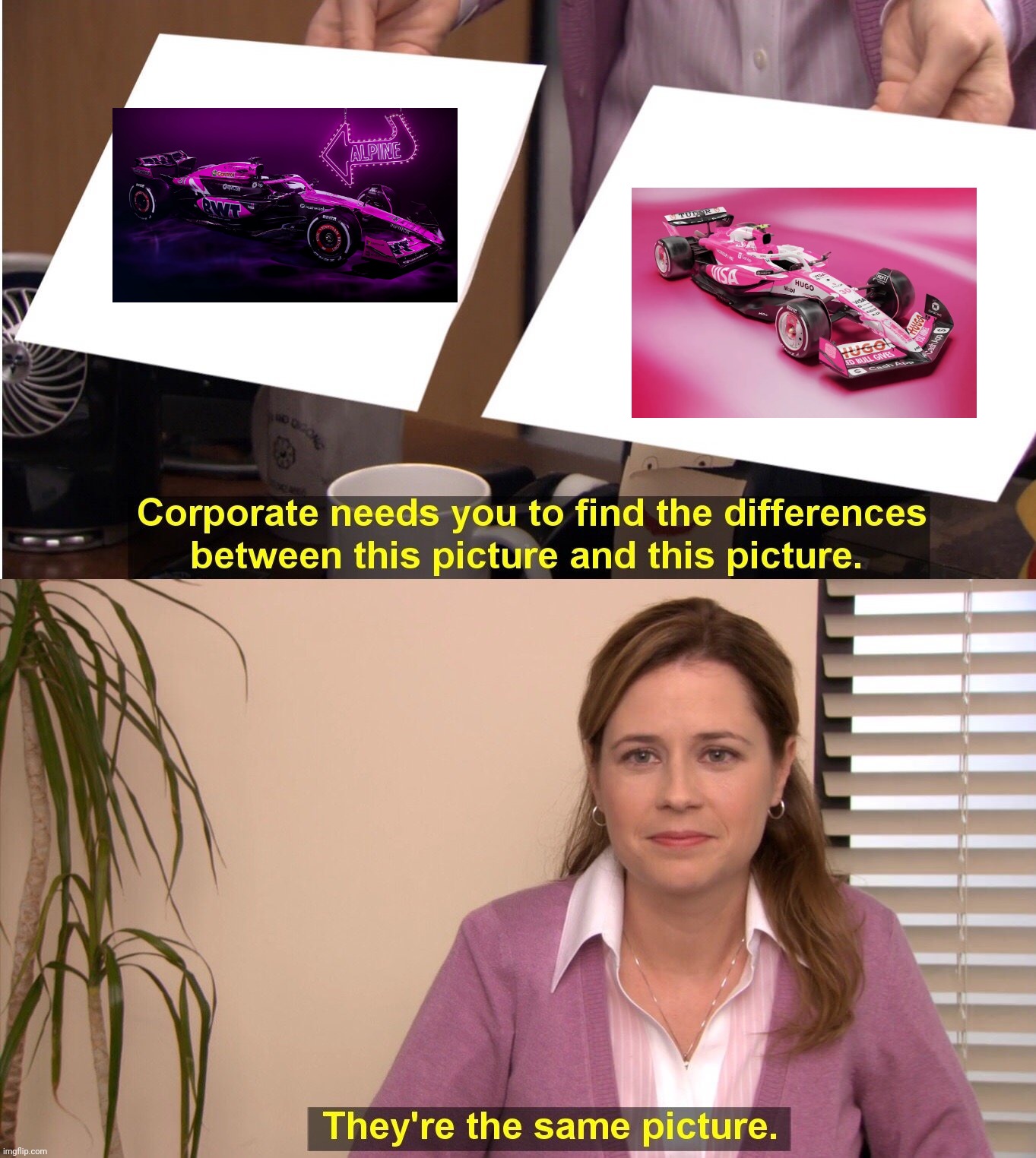 They're The Same Picture | image tagged in memes,they're the same picture,formula 1,pink,racing,bulls | made w/ Imgflip meme maker