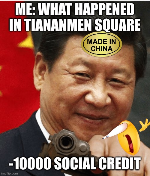 Xi Jinping | ME: WHAT HAPPENED IN TIANANMEN SQUARE; -10000 SOCIAL CREDIT | image tagged in xi jinping | made w/ Imgflip meme maker