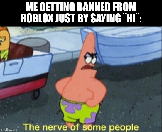 like, cmon man..WHY?! | ME GETTING BANNED FROM ROBLOX JUST BY SAYING ¨HI¨: | image tagged in the nerve of some people,memes,roblox | made w/ Imgflip meme maker