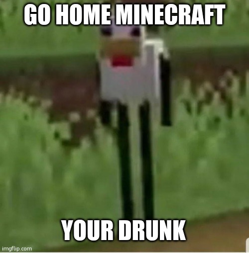 ecdefcbd | GO HOME MINECRAFT; YOUR DRUNK | image tagged in cursed minecraft chicken | made w/ Imgflip meme maker