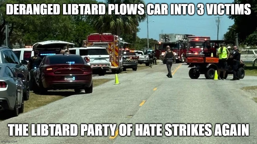 Deranged Libtards | DERANGED LIBTARD PLOWS CAR INTO 3 VICTIMS; THE LIBTARD PARTY OF HATE STRIKES AGAIN | image tagged in deranged libtards | made w/ Imgflip meme maker