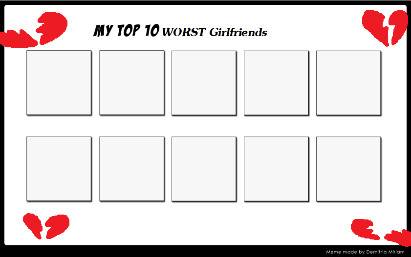 My Top 10 Worst Girlfriends Meme Blank Meme Template