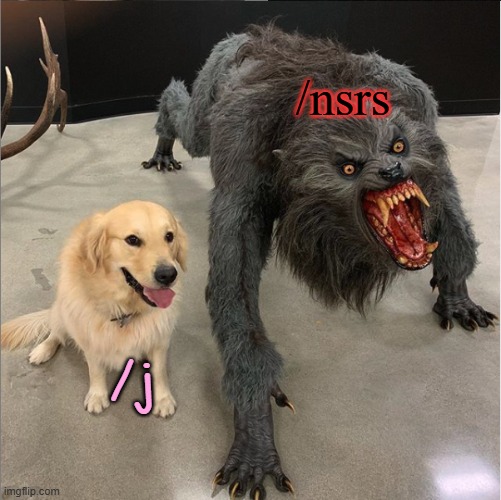 dog vs werewolf | /nsrs; /j | image tagged in dog vs werewolf | made w/ Imgflip meme maker