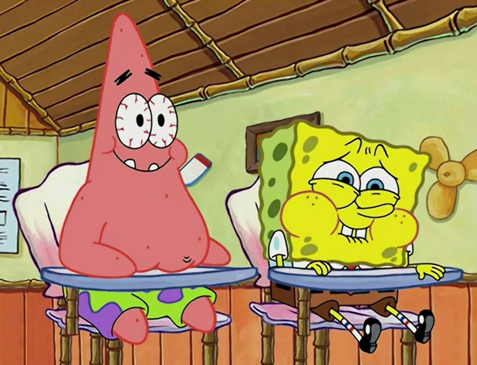 Spongebob and Patrick trying not to laugh Blank Meme Template