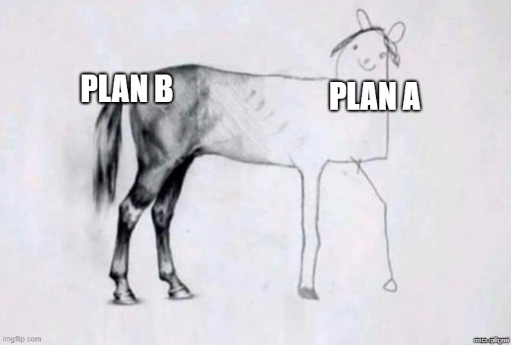 Is this why they have a plan b anyway? | PLAN B; PLAN A | image tagged in horse drawing | made w/ Imgflip meme maker