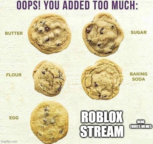 real (this technically is related to roblox) | ROBLOX STREAM; BLOX FRUITS MEMES | image tagged in oops you added too much,roblox,blox fruits | made w/ Imgflip meme maker