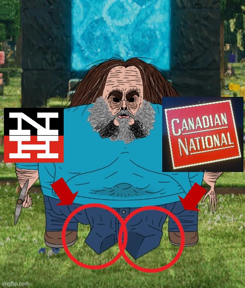 oh no! not his New Haven Railroad and Canadian Nation logos!! | image tagged in i am steve | made w/ Imgflip meme maker