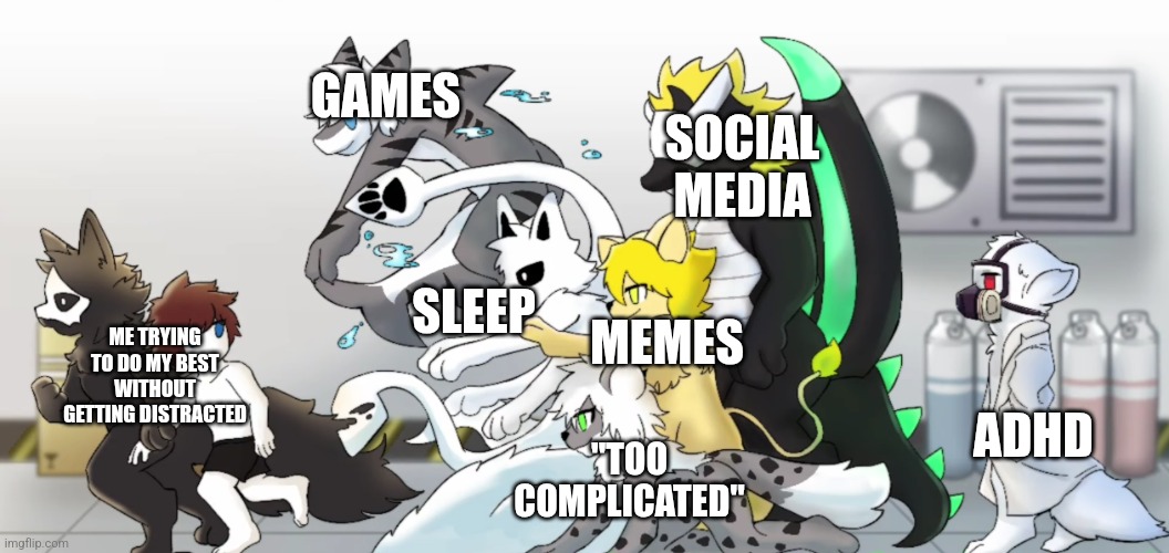 changed human chase | GAMES; SOCIAL MEDIA; SLEEP; MEMES; ME TRYING TO DO MY BEST WITHOUT GETTING DISTRACTED; ADHD; "TOO COMPLICATED" | image tagged in changed human chase,school,homework,adhd,distraction,changed | made w/ Imgflip meme maker