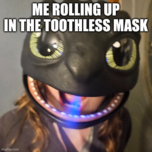 Useless Reptile | ME ROLLING UP IN THE TOOTHLESS MASK | image tagged in toothless | made w/ Imgflip meme maker