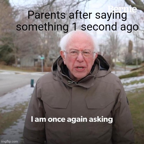 Bernie I Am Once Again Asking For Your Support | Parents after saying something 1 second ago | image tagged in memes,bernie i am once again asking for your support | made w/ Imgflip meme maker