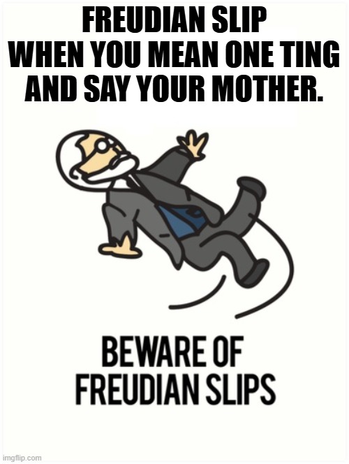 slip up | FREUDIAN SLIP
WHEN YOU MEAN ONE TING AND SAY YOUR MOTHER. | image tagged in freudian slip | made w/ Imgflip meme maker