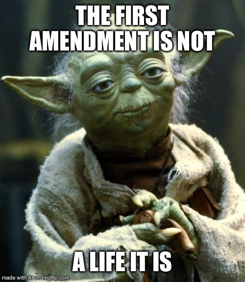 Star Wars Yoda | THE FIRST AMENDMENT IS NOT; A LIFE IT IS | image tagged in memes,star wars yoda | made w/ Imgflip meme maker