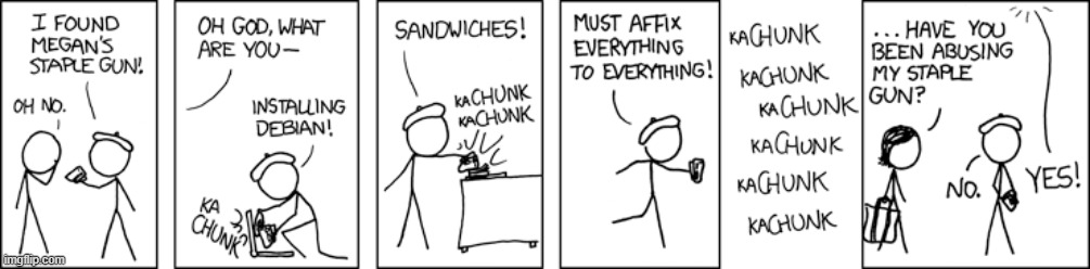 "Staple guns: because duct tape can't make that 'kaCHUNK' noise." | image tagged in staple gun,laptop,installing,sandwich,ceiling,what the | made w/ Imgflip meme maker