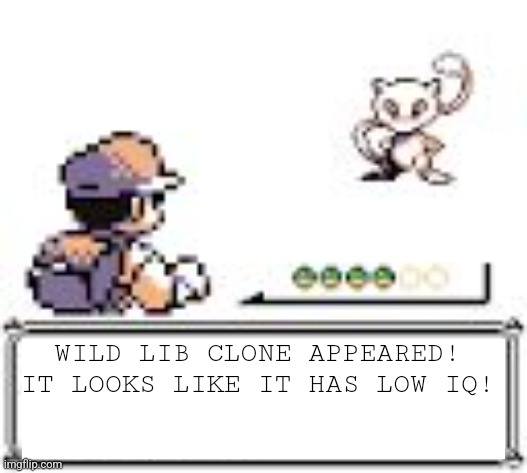 Someone cried about this | WILD LIB CLONE APPEARED! IT LOOKS LIKE IT HAS LOW IQ! | image tagged in suddenly a wild _ appears | made w/ Imgflip meme maker