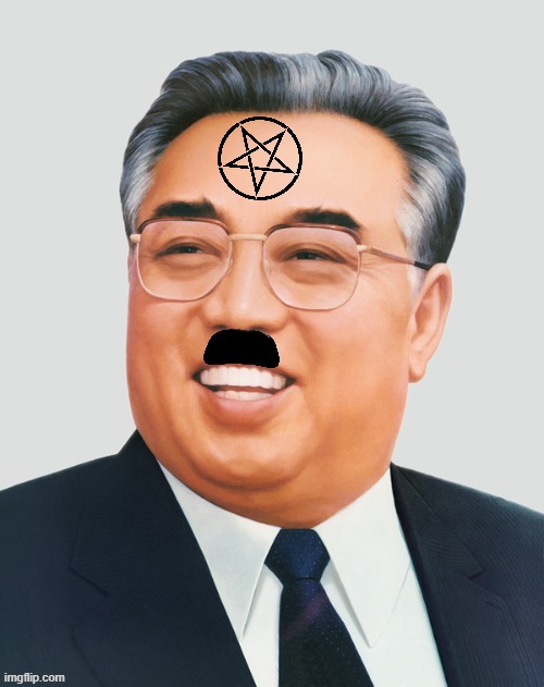 Pentaram Hitler Kim Il Sung (made for comedy purposes only) | image tagged in pentagram,kim il sung,hitler,communism,north korea | made w/ Imgflip meme maker