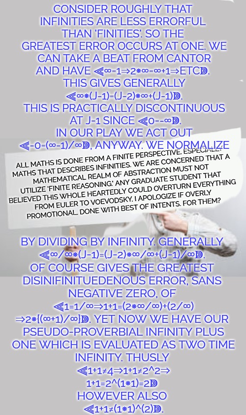 Protest Sign Meme | ALL MATHS IS DONE FROM A FINITE PERSPECTIVE. ESPECIALLY

 MATHS THAT DESCRIBES INFINITIES. WE ARE CONCERNED THAT A

 MATHEMATICAL REALM OF A | image tagged in protest sign meme | made w/ Imgflip meme maker