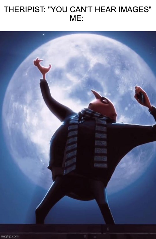THE MOON!!! | THERIPIST: "YOU CAN'T HEAR IMAGES"
ME: | image tagged in tonight we steal the moon | made w/ Imgflip meme maker