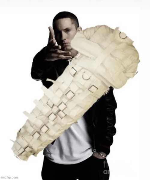 eminem throwing a straightjacket at you | image tagged in eminem throwing a straightjacket at you | made w/ Imgflip meme maker