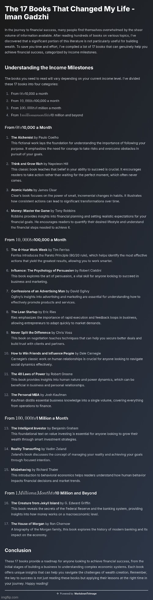 Iman Gadzhi - The 17 Books That Changed My Life :> | image tagged in simothefinlandized,iman gadzhi,infographics,books,tutorial | made w/ Imgflip meme maker
