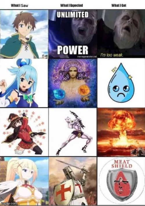 image tagged in konosuba,kazuma,aqua,megumin,darkness | made w/ Imgflip meme maker