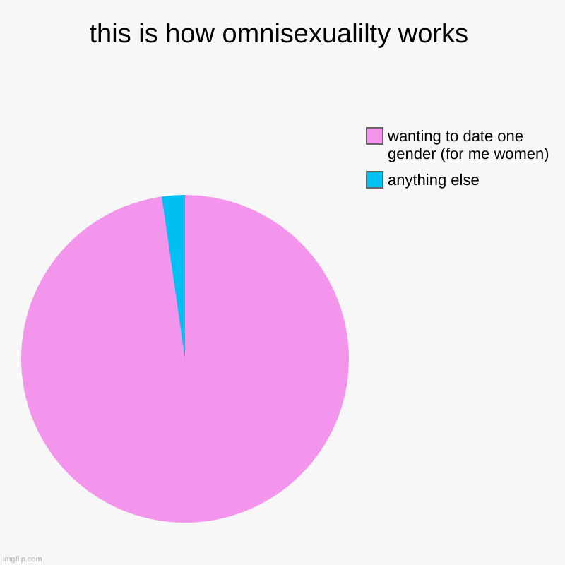 this is how omnisexualilty works | anything else, wanting to date one gender (for me women) | image tagged in charts,pie charts | made w/ Imgflip chart maker