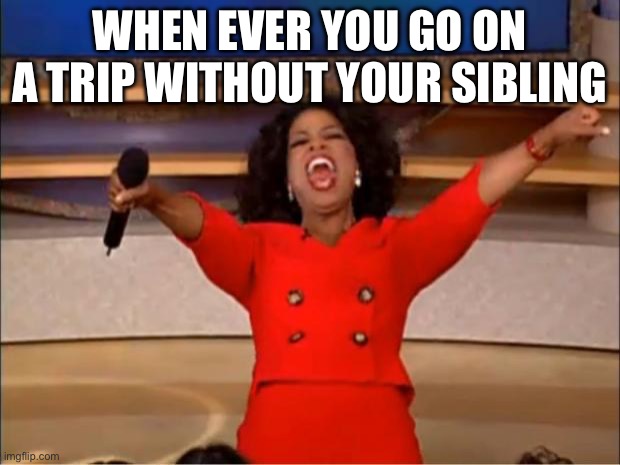 Oprah You Get A | WHEN EVER YOU GO ON A TRIP WITHOUT YOUR SIBLING | image tagged in memes,oprah you get a | made w/ Imgflip meme maker