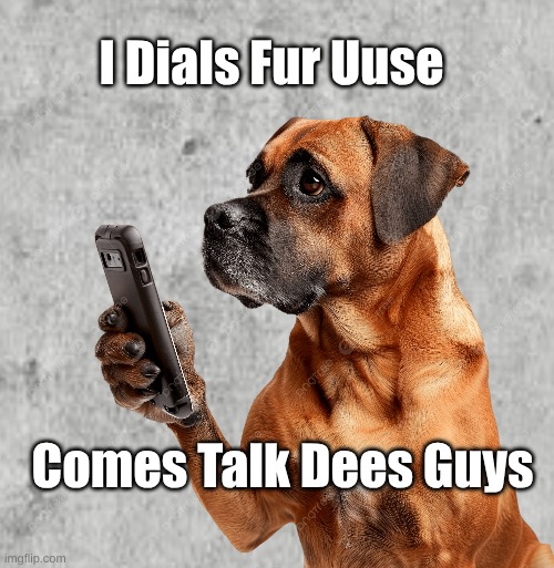 Dog Dials Fur Uuse | I Dials Fur Uuse; Comes Talk Dees Guys | image tagged in dog dials,come talk | made w/ Imgflip meme maker