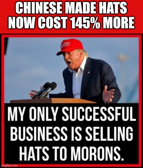 Suckers and losers | CHINESE MADE HATS
NOW COST 145% MORE | image tagged in maga,suckers | made w/ Imgflip meme maker