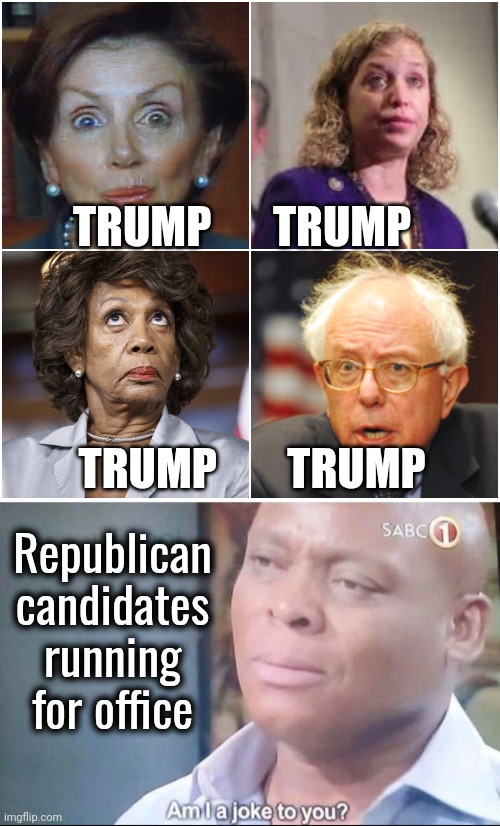 TRUMP       TRUMP TRUMP        TRUMP Republican candidates running for office | image tagged in crazy democrats,am i a joke to you | made w/ Imgflip meme maker