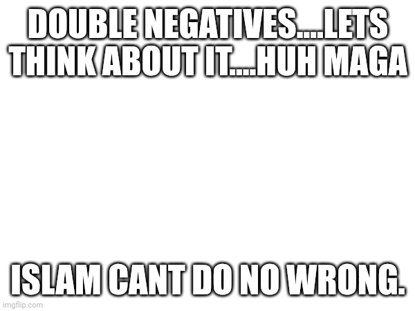 Stay in school kids | DOUBLE NEGATIVES....LETS THINK ABOUT IT....HUH MAGA; ISLAM CANT DO NO WRONG. | made w/ Imgflip meme maker