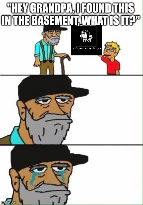 tem | "HEY GRANDPA, I FOUND THIS IN THE BASEMENT, WHAT IS IT?" | image tagged in hey grandpa what's this | made w/ Imgflip meme maker
