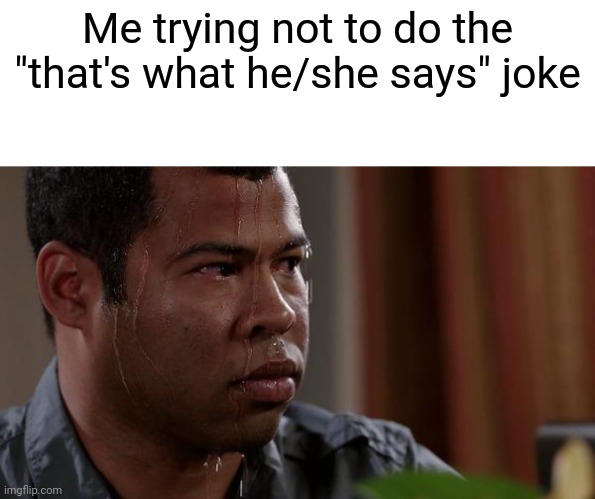That's what she said | Me trying not to do the "that's what he/she says" joke | image tagged in sweating bullets | made w/ Imgflip meme maker