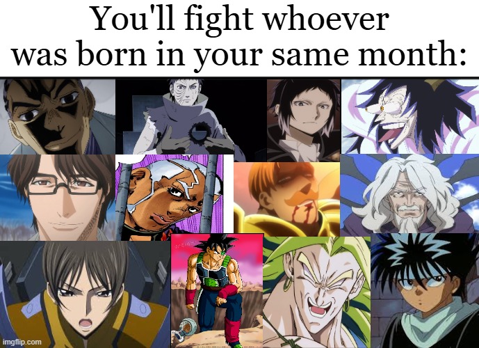 Whoever wil fight Ryunosuke Akutagawa is born on March, like me! | You'll fight whoever was born in your same month: | image tagged in funny,anime,memes | made w/ Imgflip meme maker