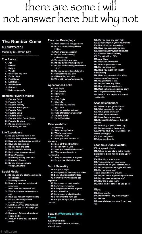 The Number Game | there are some i will not answer here but why not | image tagged in the number game | made w/ Imgflip meme maker