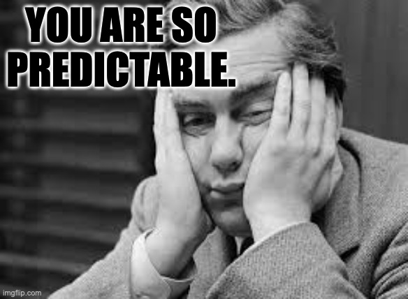 Boredom | YOU ARE SO PREDICTABLE. | image tagged in boredom | made w/ Imgflip meme maker