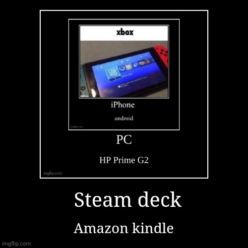 Ultimaker 3D printer | Steam deck | Amazon kindle | image tagged in funny,demotivationals | made w/ Imgflip demotivational maker