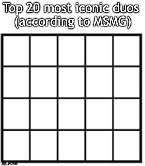 Doing something similar to Yoshi | Top 20 most iconic duos 
(according to MSMG) | made w/ Imgflip meme maker