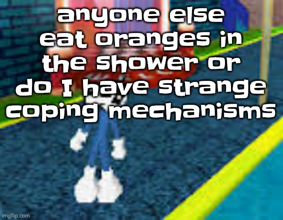 Erm what the sigma | anyone else eat oranges in the shower or do I have strange coping mechanisms | image tagged in erm what the sigma | made w/ Imgflip meme maker